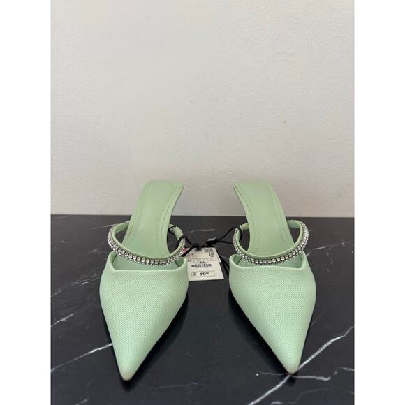 Zara Pistachio Pastel Pointed-toe Mule Kitten Heels - Picture 3 of 14